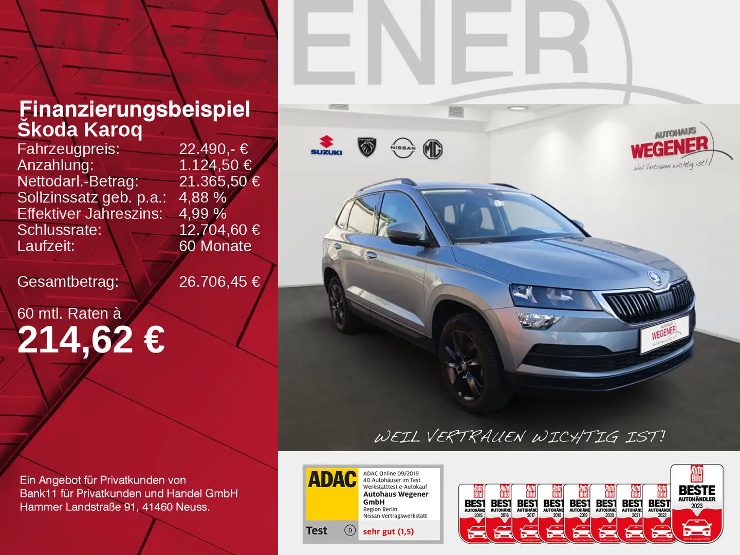 Skoda Karoq KAROQ 1.5 TSI DSG Ambition NAVI SZH Silber - 2
