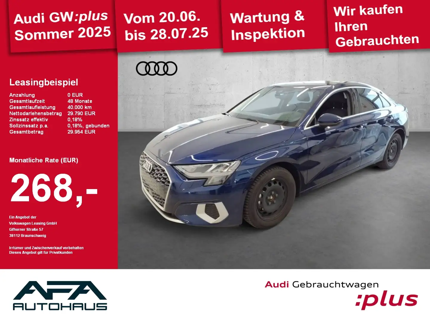 Audi A3 Limousine 35 TFSI Adva. S tronic Smart.Int*GRA Blau - 1