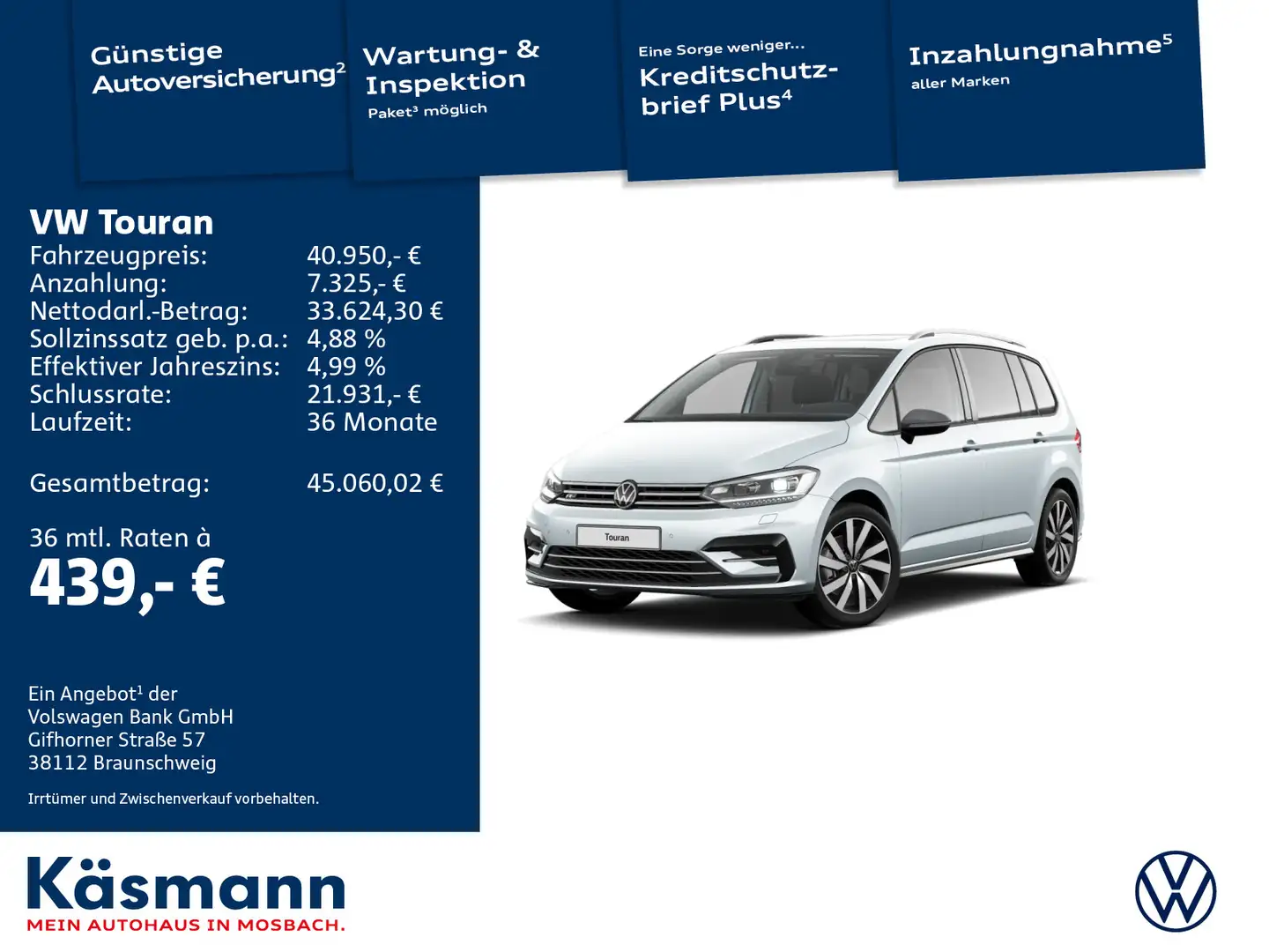Volkswagen Touran Comfortline 2.0TDI R-LINE PANO 7-SITZER Silber - 1