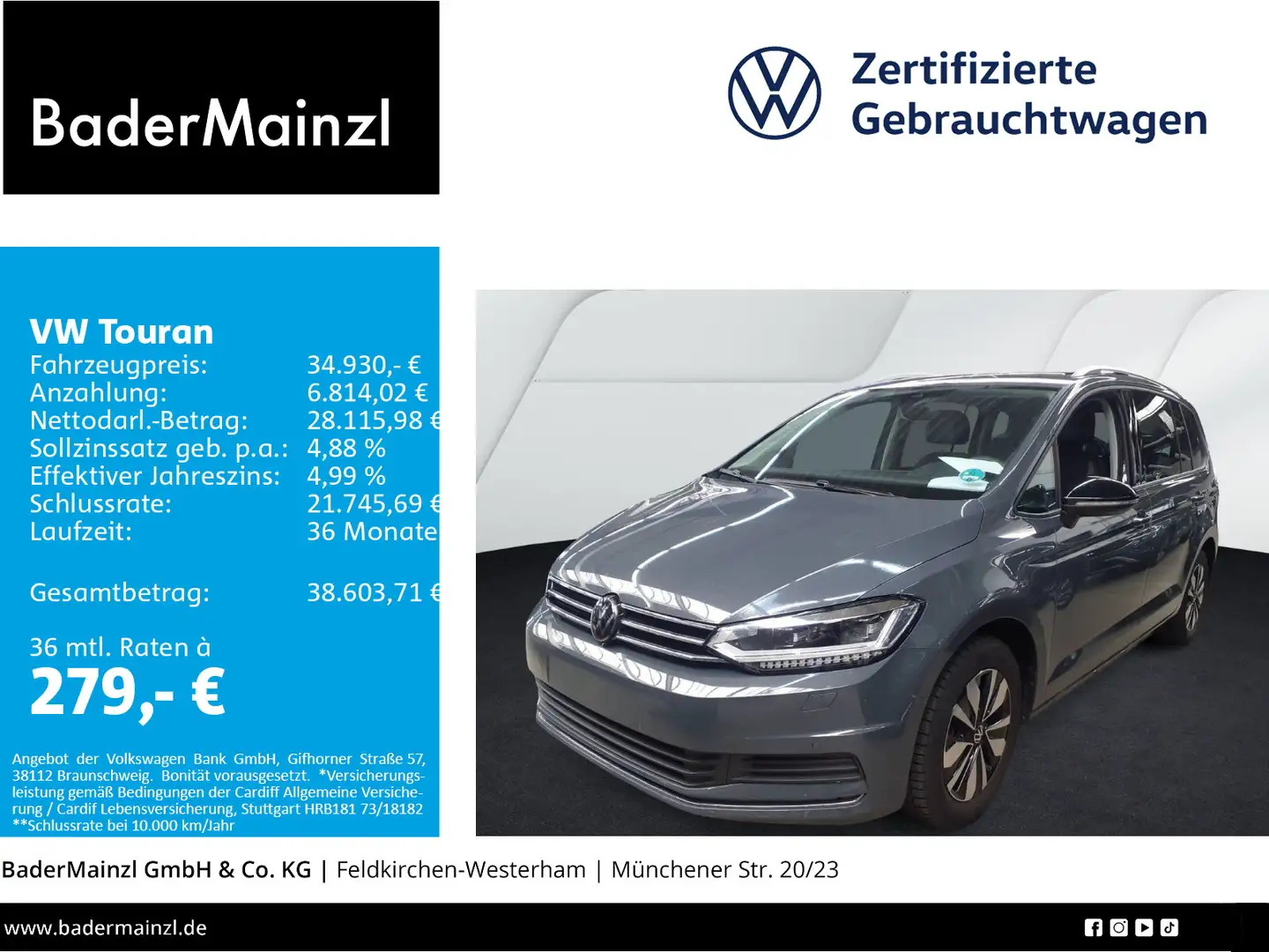 Volkswagen Touran 1.5 TSI DSG Goal 7-S. AHK Virtual ACC LED Grau - 1