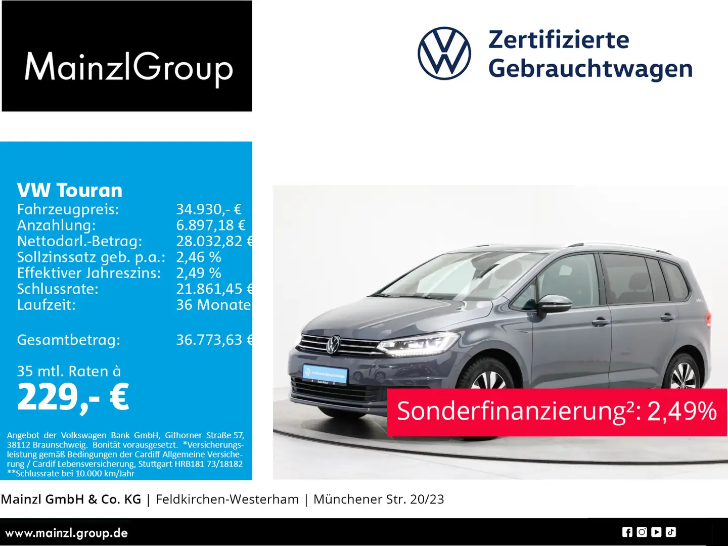 Volkswagen Touran 1.5 TSI DSG Goal 7-S. AHK Virtual ACC LED Grau - 1