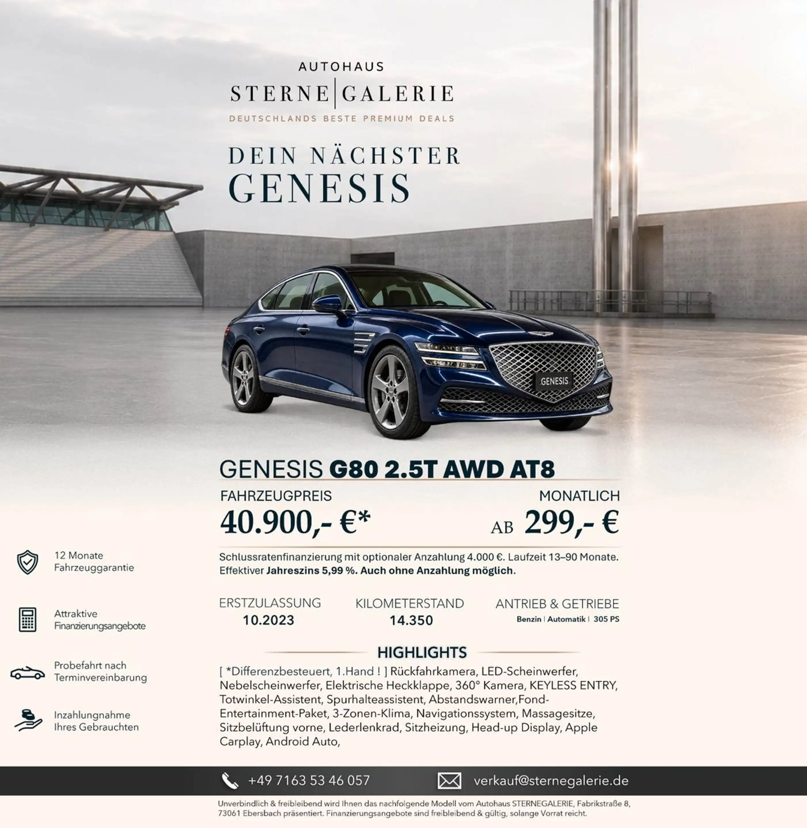 Genesis G80 RÜCKFAHRK/LED/360°/KEYLESS/ MASSAGE/SITZKLI