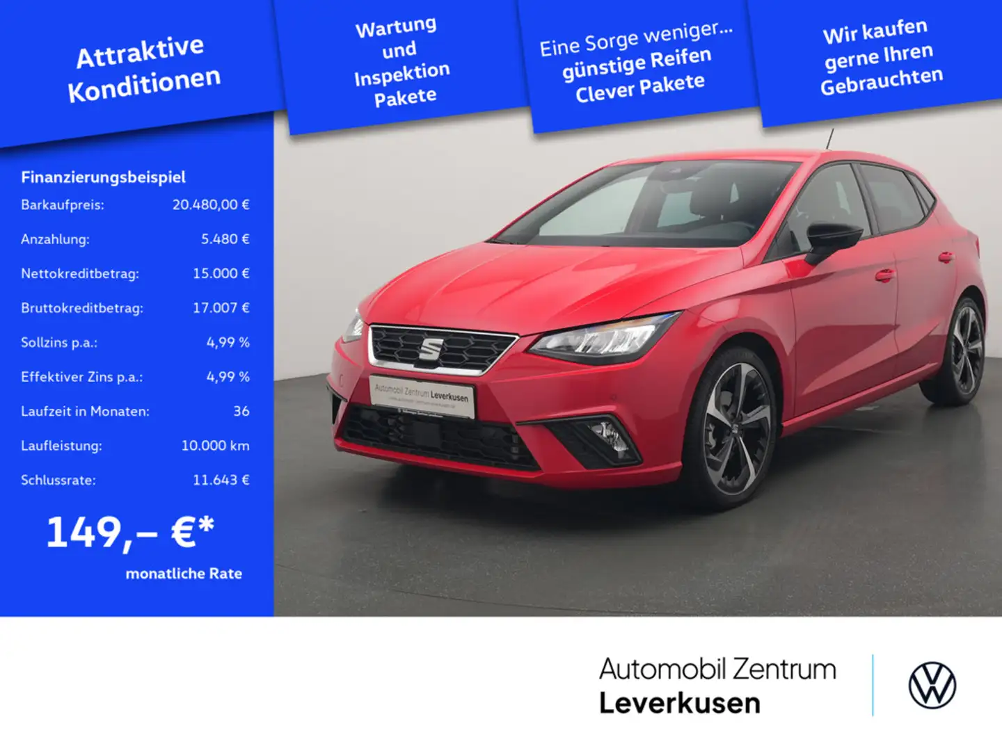SEAT Ibiza FR DSG VIRT AHK CARPLAY LED KAM PORT NA Rot - 1