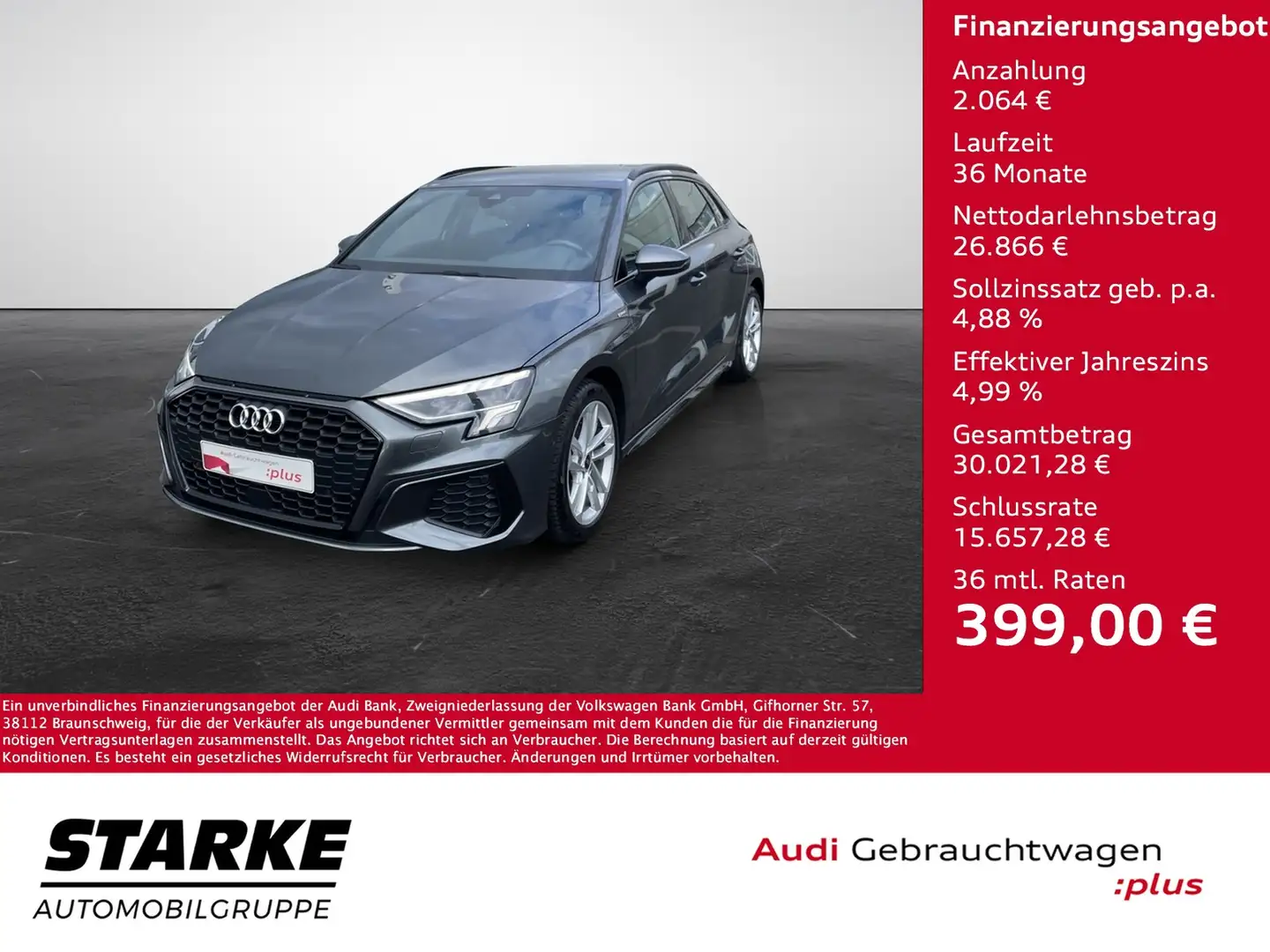 Audi A3 Sportback 35 TDI S tronic S line Grau - 1