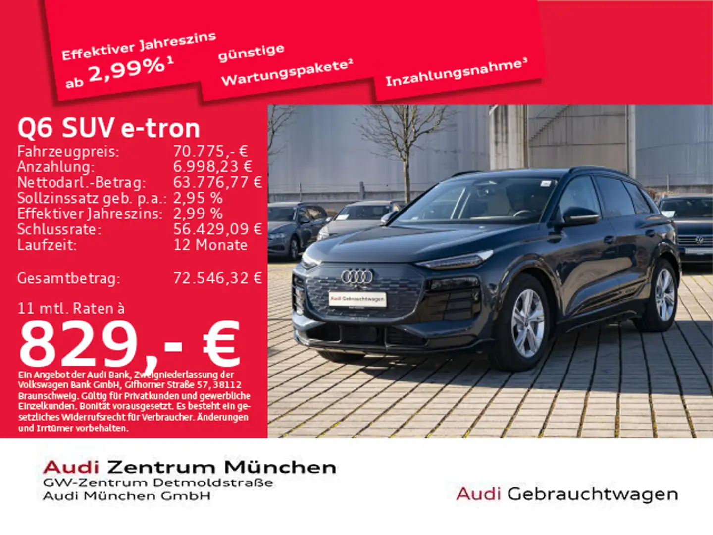 Audi Q6 e-tron qu. Pano/LuftFed/Virtual/Navi+ Bleu - 1