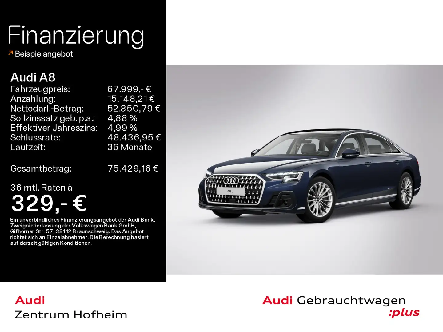 Audi A8 60 TFSIe Lang qu tip*Air*B&O*HUD*Pano*LED*Vir Blau - 1