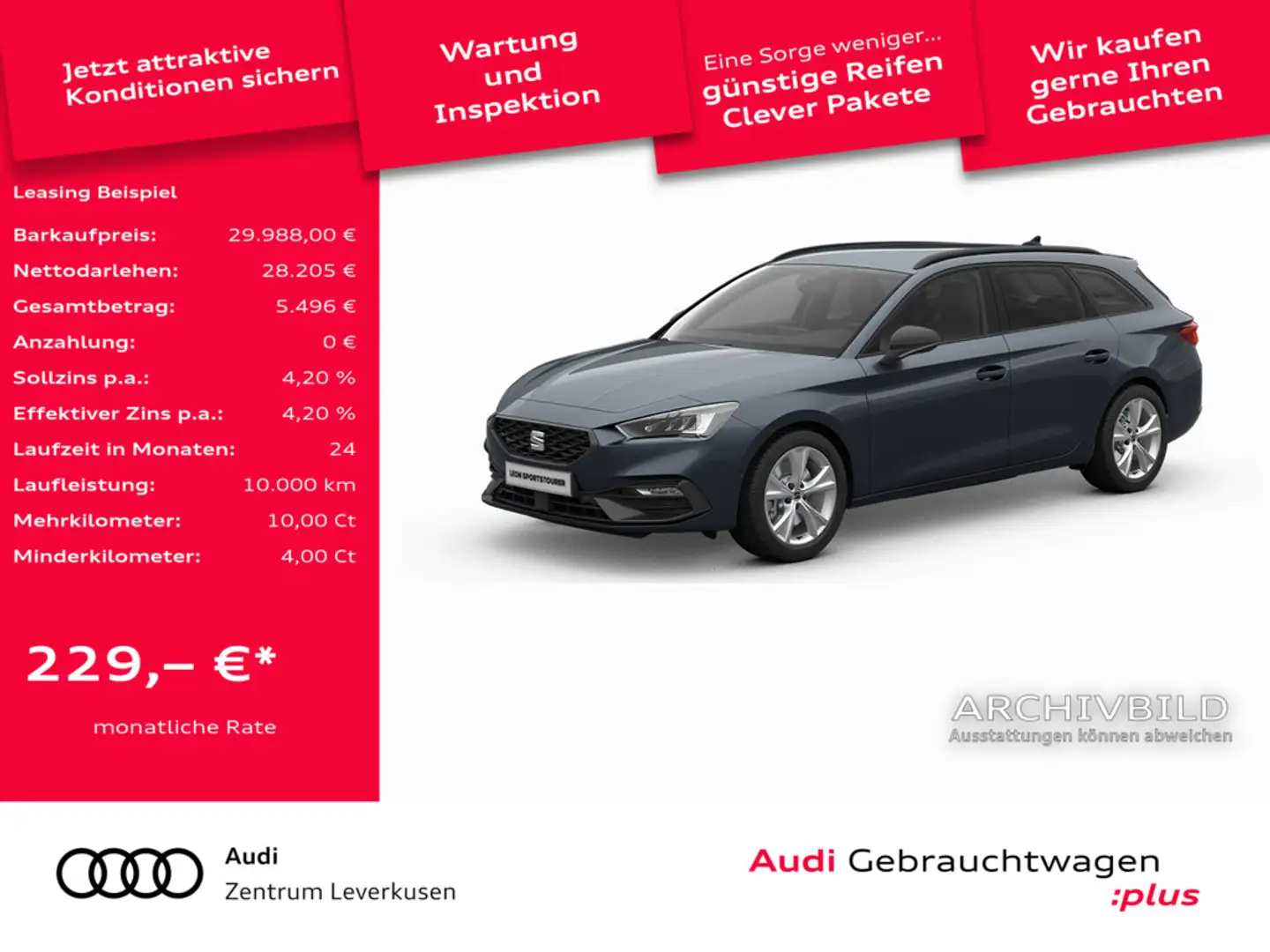 SEAT Leon ST FR DSG AHK ACC NAVI VIRT KAM SHZ CARP Grau - 1