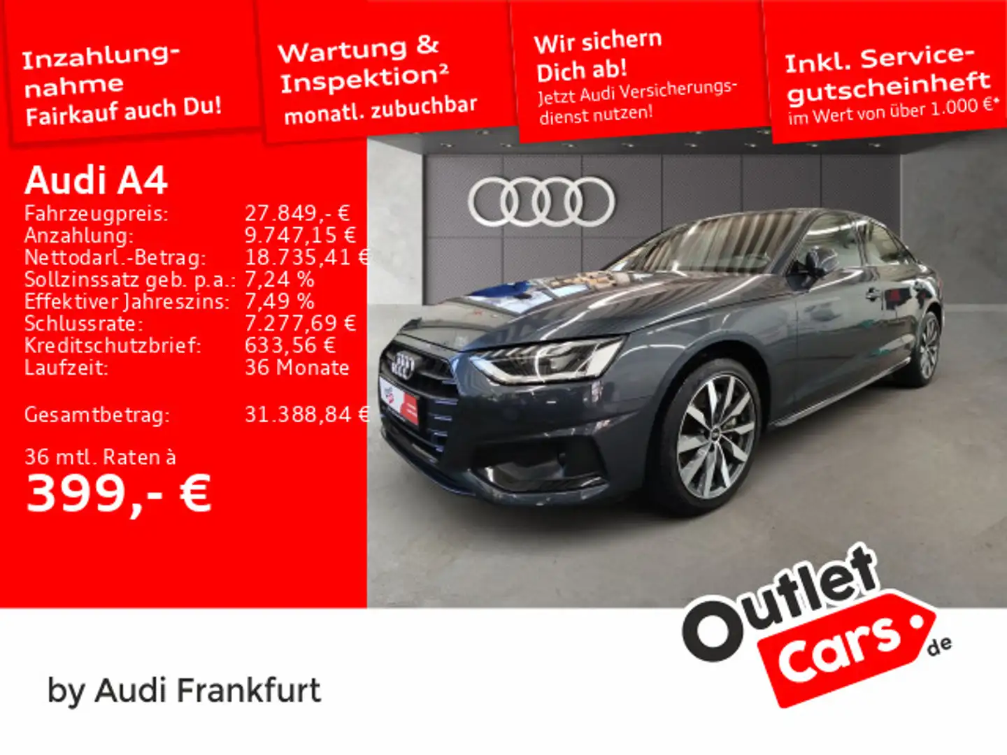 Audi A4 40 TDI quattro advanced S tronic LED Navi Tem Grau - 1