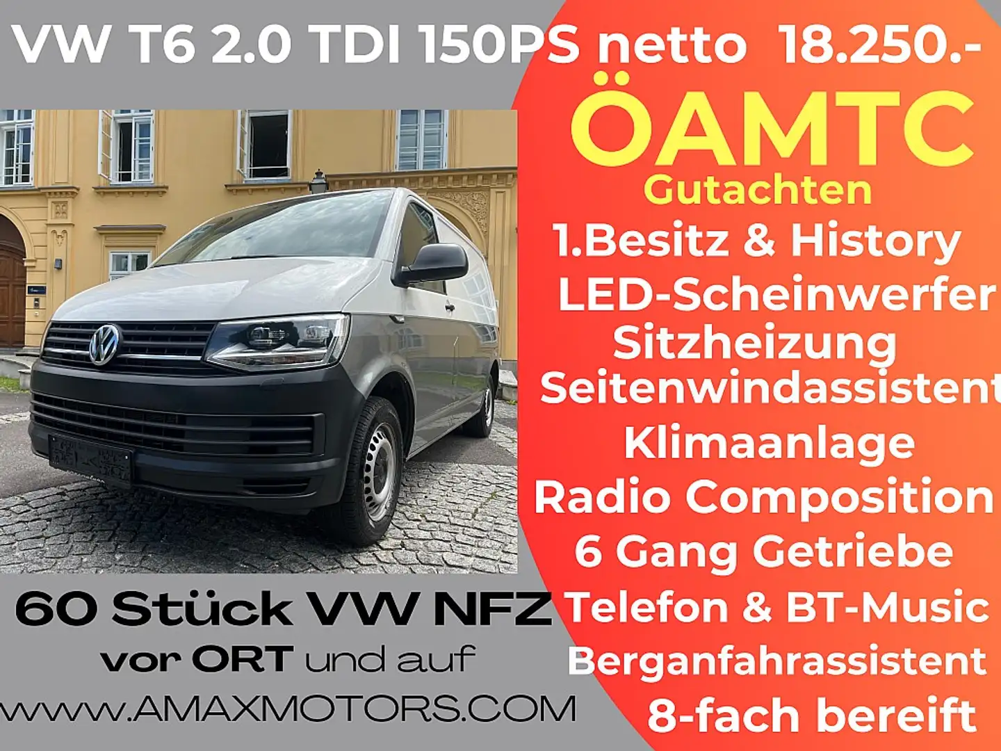 Volkswagen T6 Transporter T6 Kastenwagen KR 2,0 TDI BMT LED-Licht, ÖAMTC,... Bianco - 1