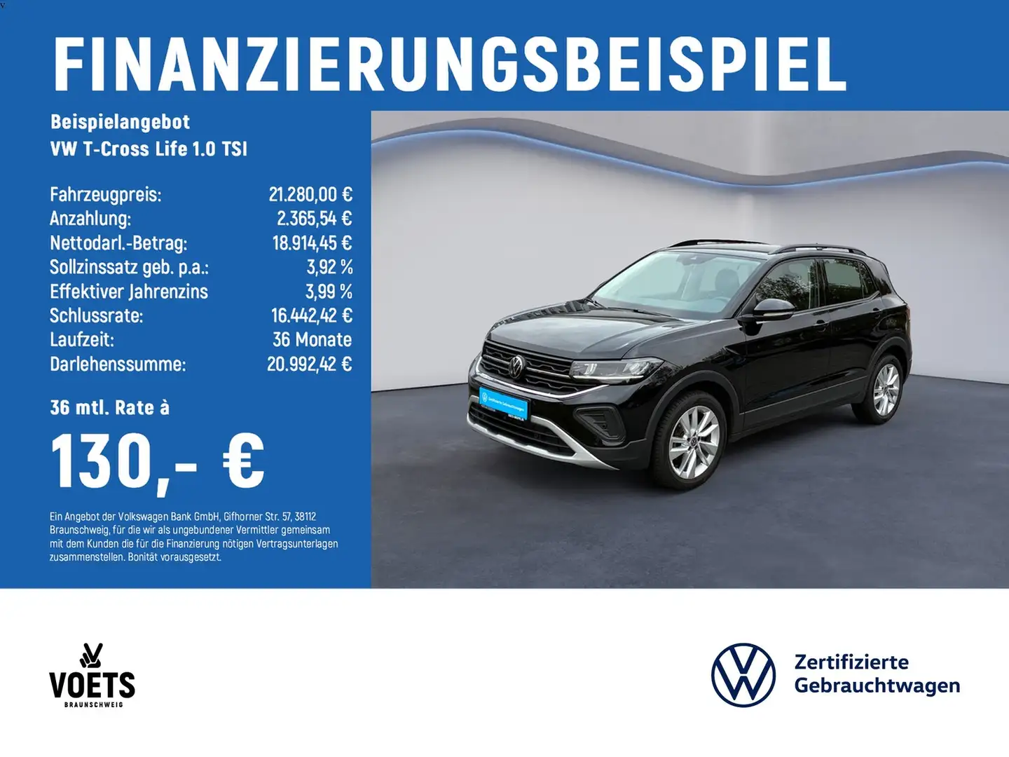 Volkswagen T-Cross Life 1.0 TSI LED+ACC+SHZ Schwarz - 2