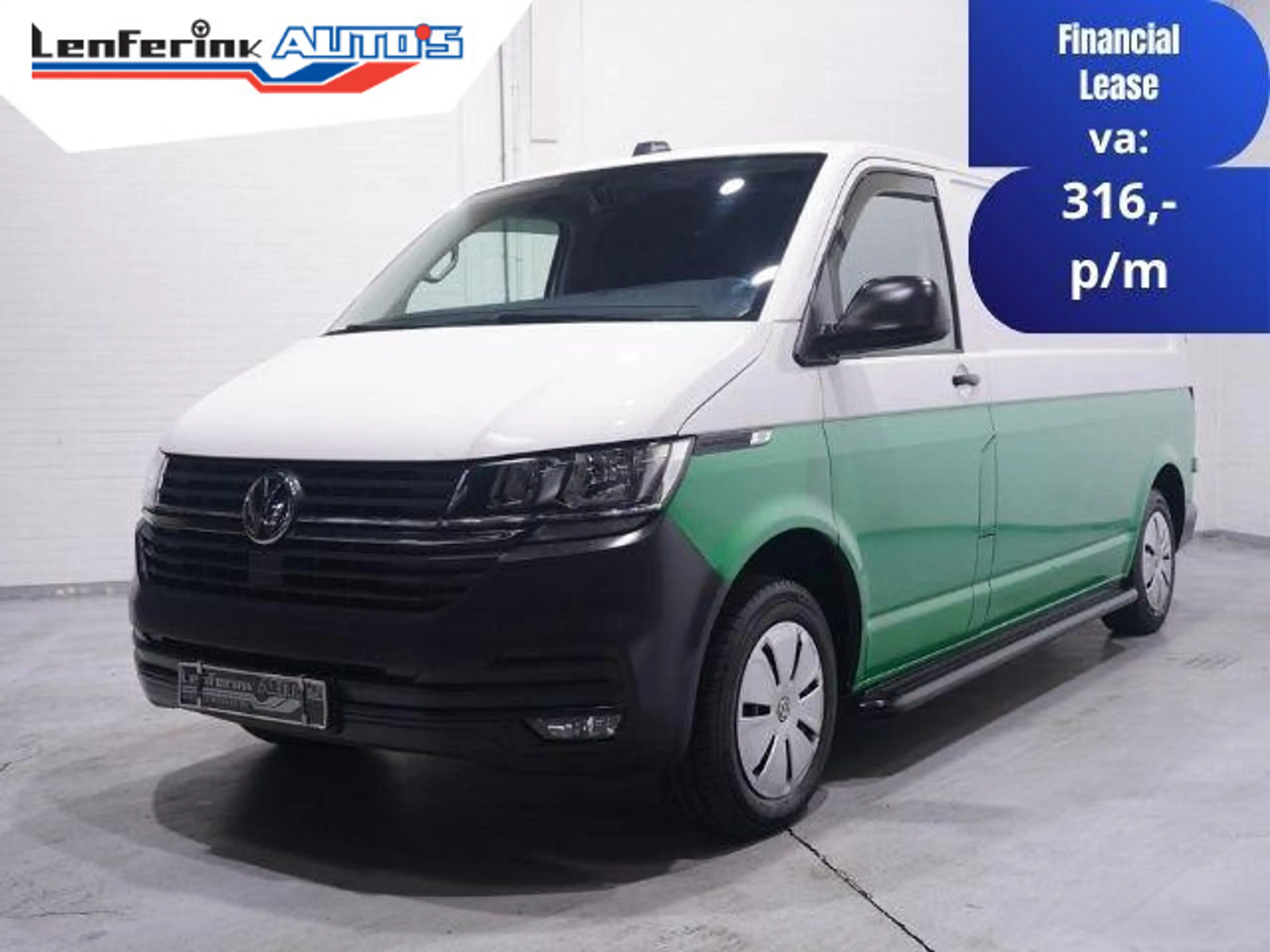 Volkswagen T6.1 Transporter 2.0 TDI 110 pk L2H1 Airco, Two Tone Groen / Wit Cr