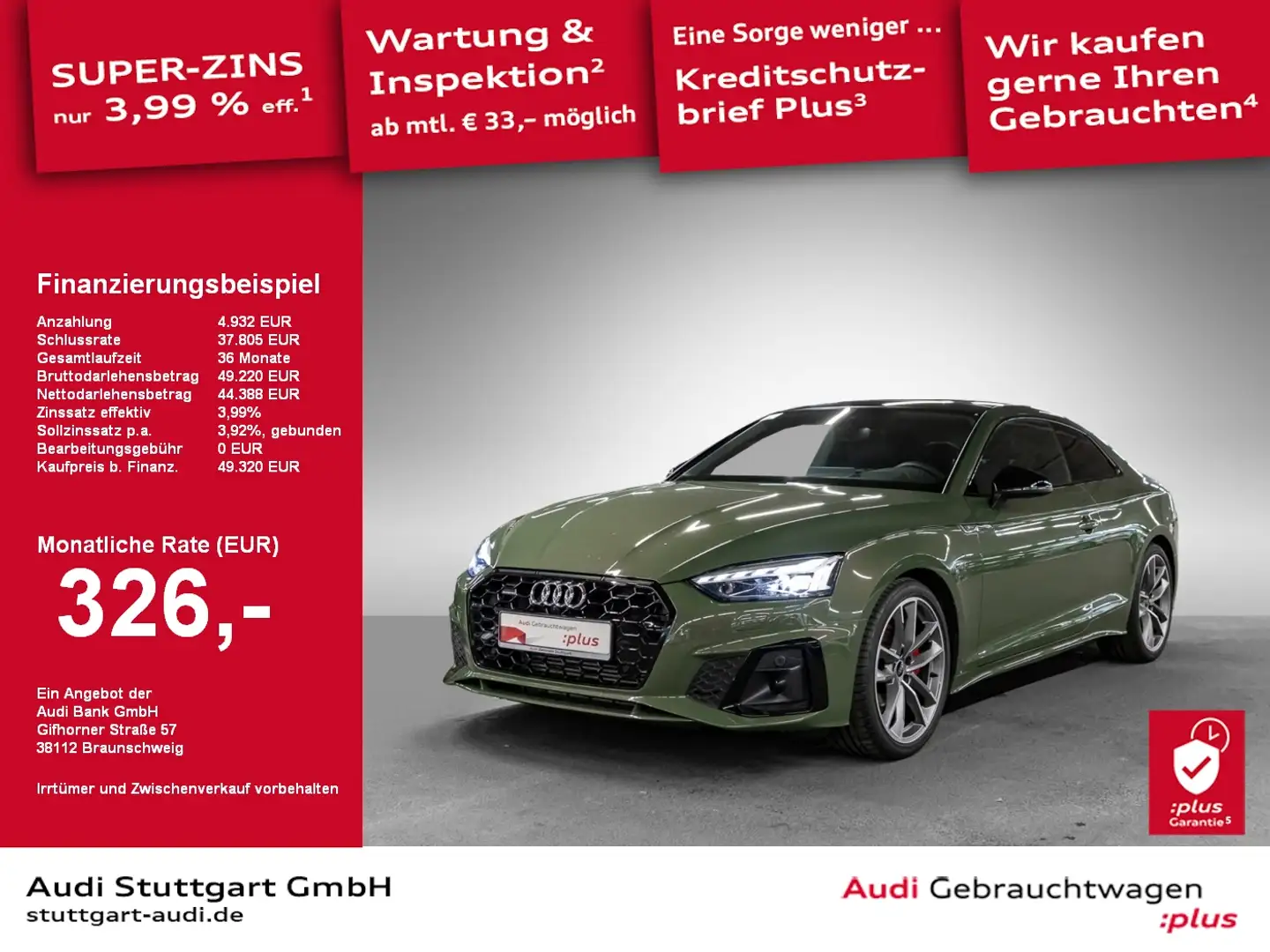 Audi A5 Coupé S line 40 TFSI quattro S tronic AHK VC Groen - 1