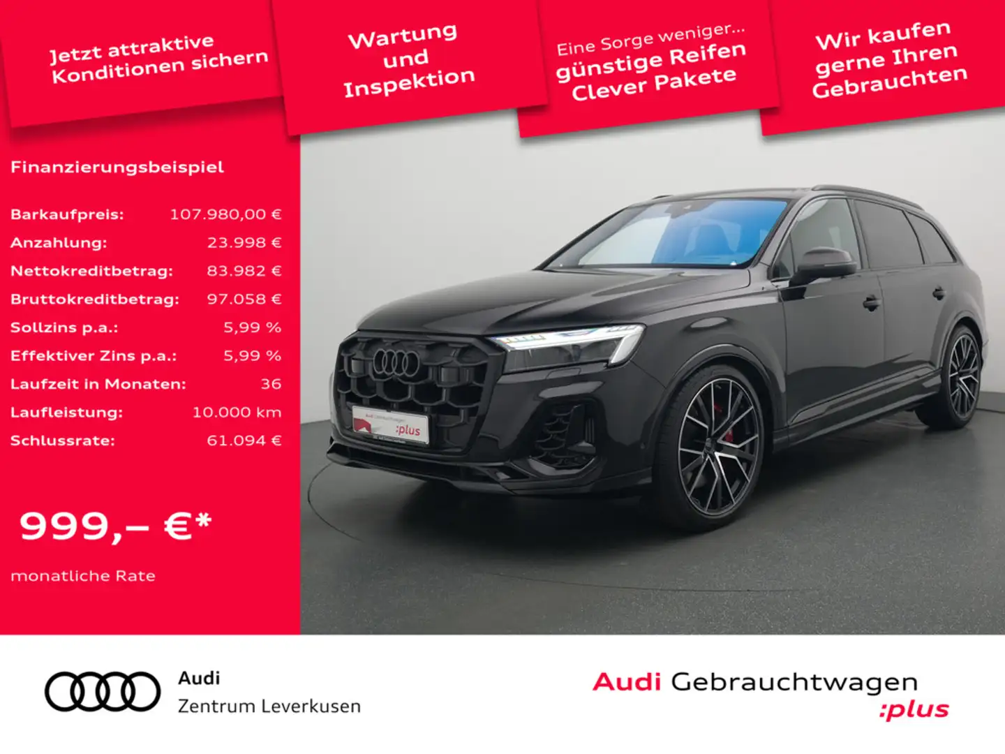 Audi SQ7 4.0 PANO LASER AHK ACC HUD B&O LEDER SHZ Černá - 1