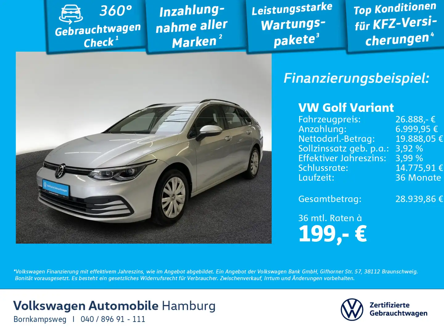 Volkswagen Golf Variant Golf VIII Variant 1.5 eTSI Life DSG ACC Navi LED Silber - 1