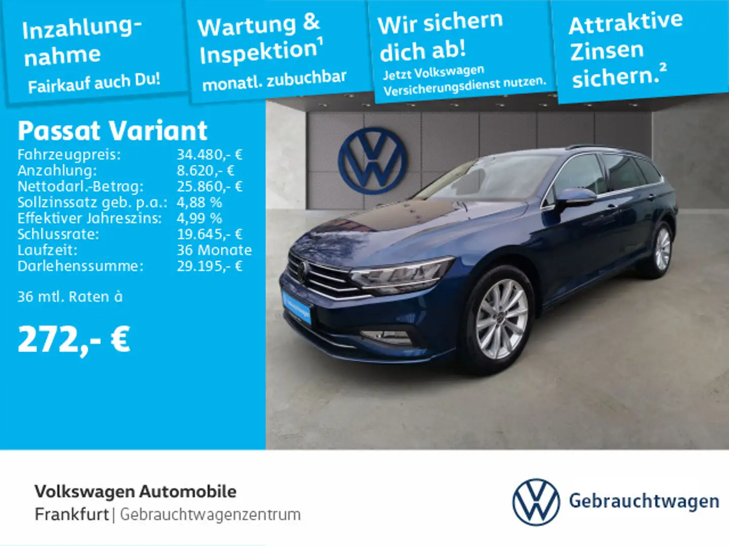 Volkswagen Passat Variant 2.0 TDI DSG Business Navi LED Hec Blau - 1