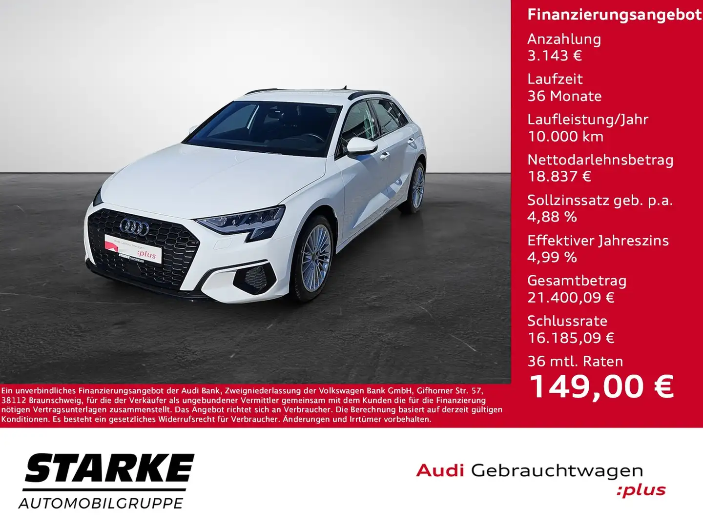 Audi A3 Sportback 30 TFSI advanced NaviPlus SHZ APS GJR... Weiß - 1