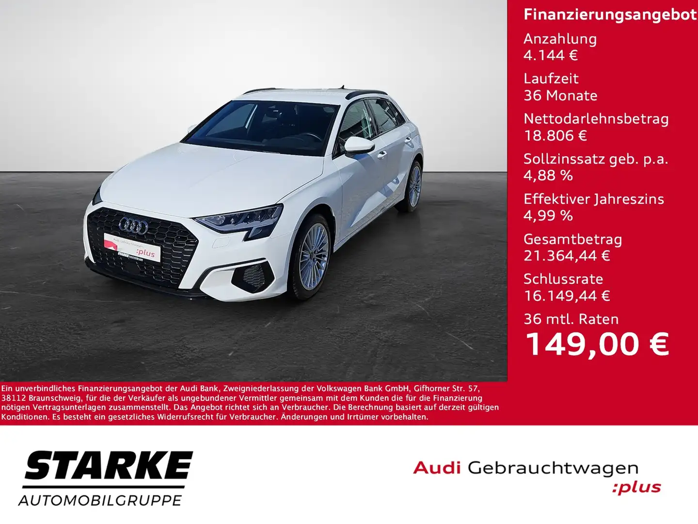 Audi A3 Sportback 30 TFSI advanced NaviPlus SHZ APS GJR... Weiß - 1