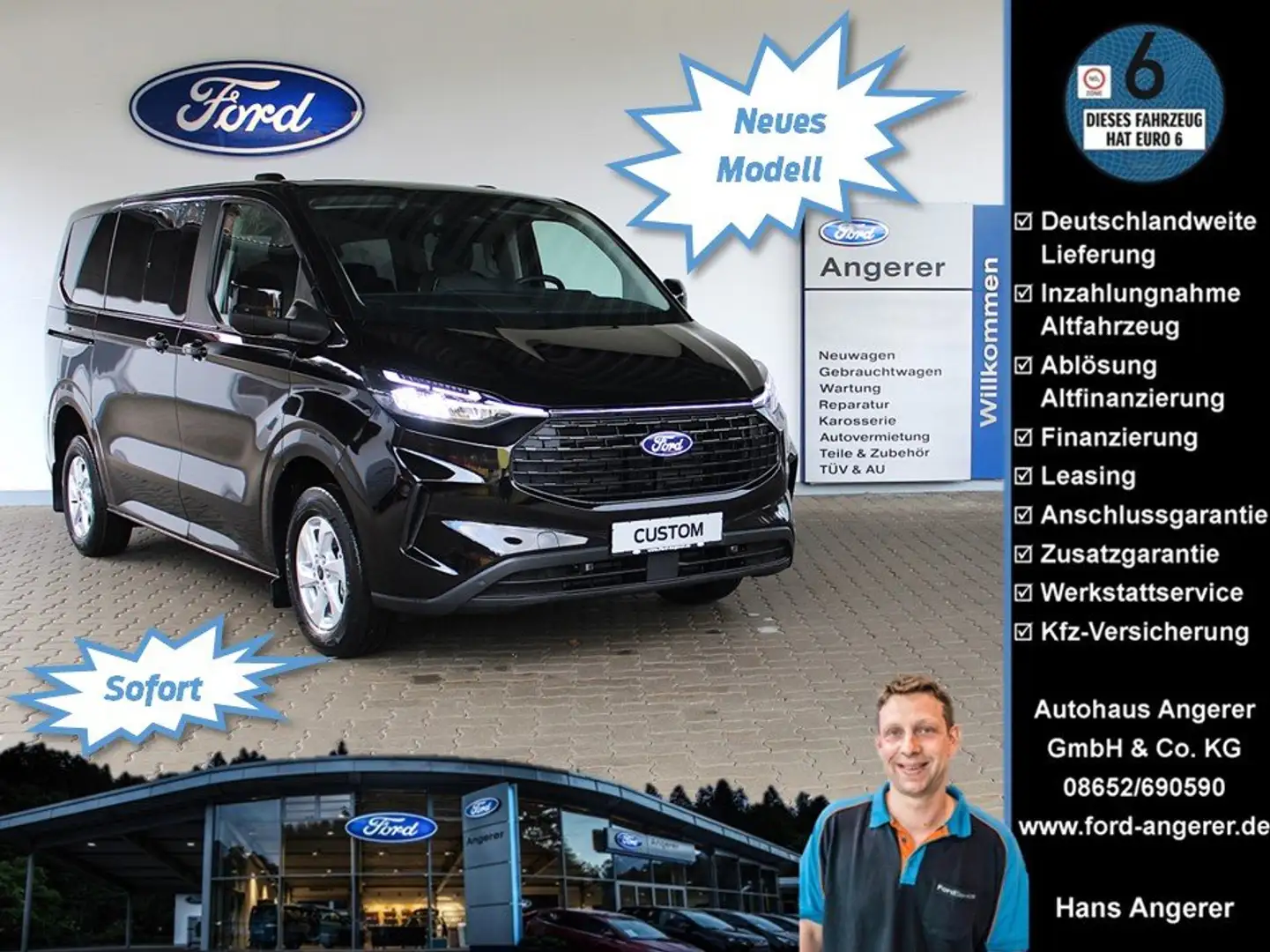 Ford Tourneo Custom Trend320L1H1 8Sitzer,2xSchiebetür,Schienen,Navi Schwarz - 1