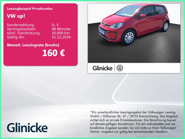 Volkswagen up! 1.0 Basis Klima RFK 4 Türen PDC hi. Tempomat