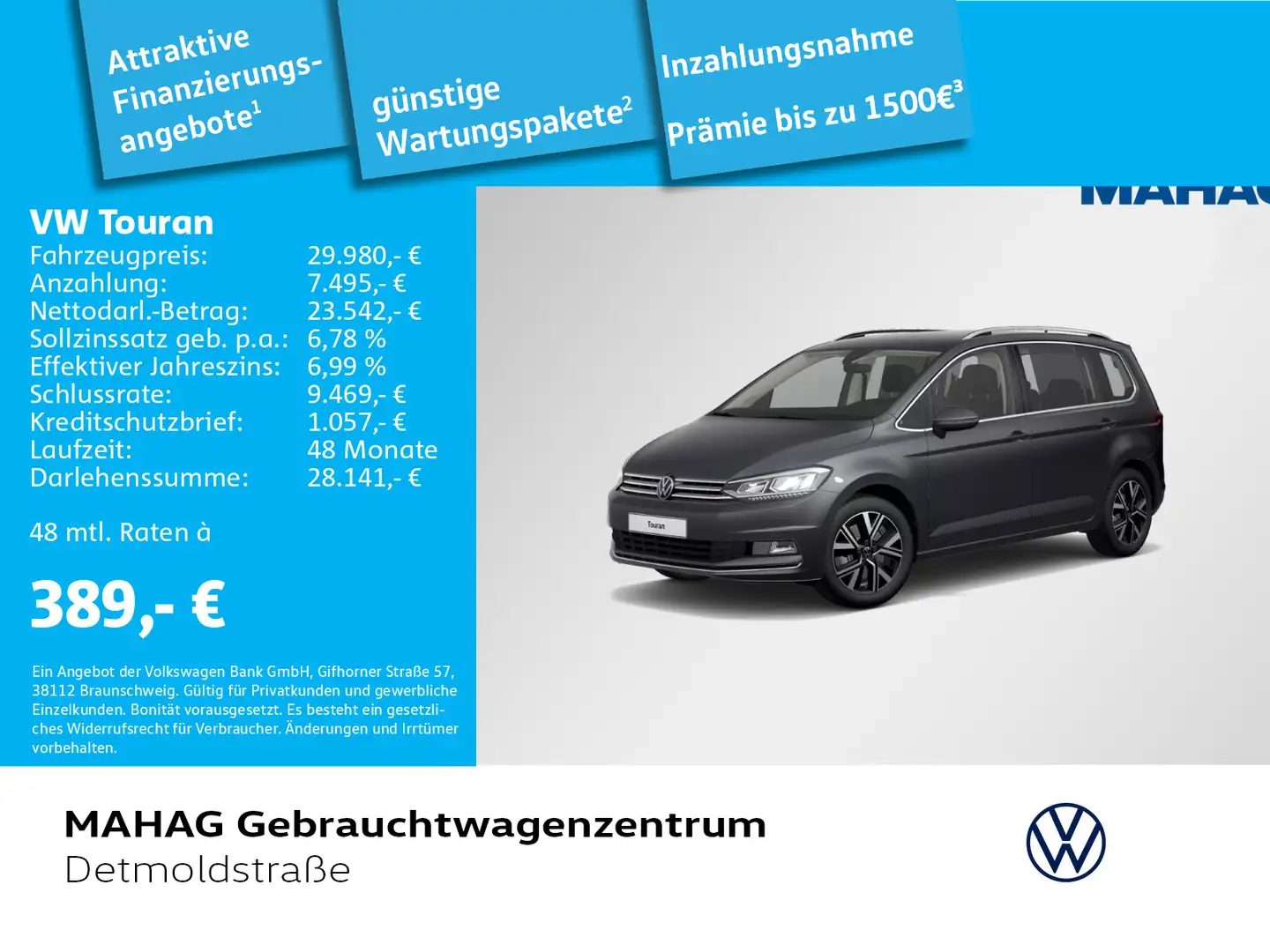 Volkswagen Touran 1.5 TSI Highline 7-Sitzer Navi LED Kamera Grau - 1