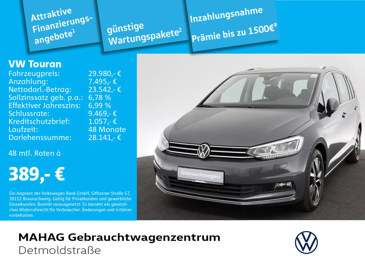Volkswagen Touran 1.5 TSI Highline 7-Sitzer Navi LED Kamera Grau - 1