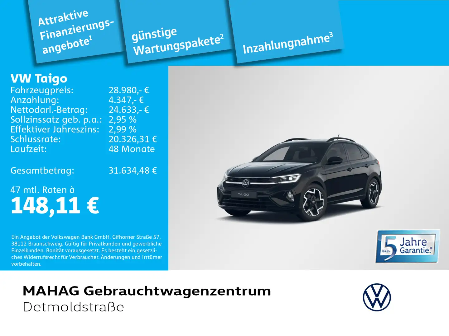 Volkswagen Taigo 1.5 TSI R-Line IQ.Light IQ.Drive Navi Park Schwarz - 1