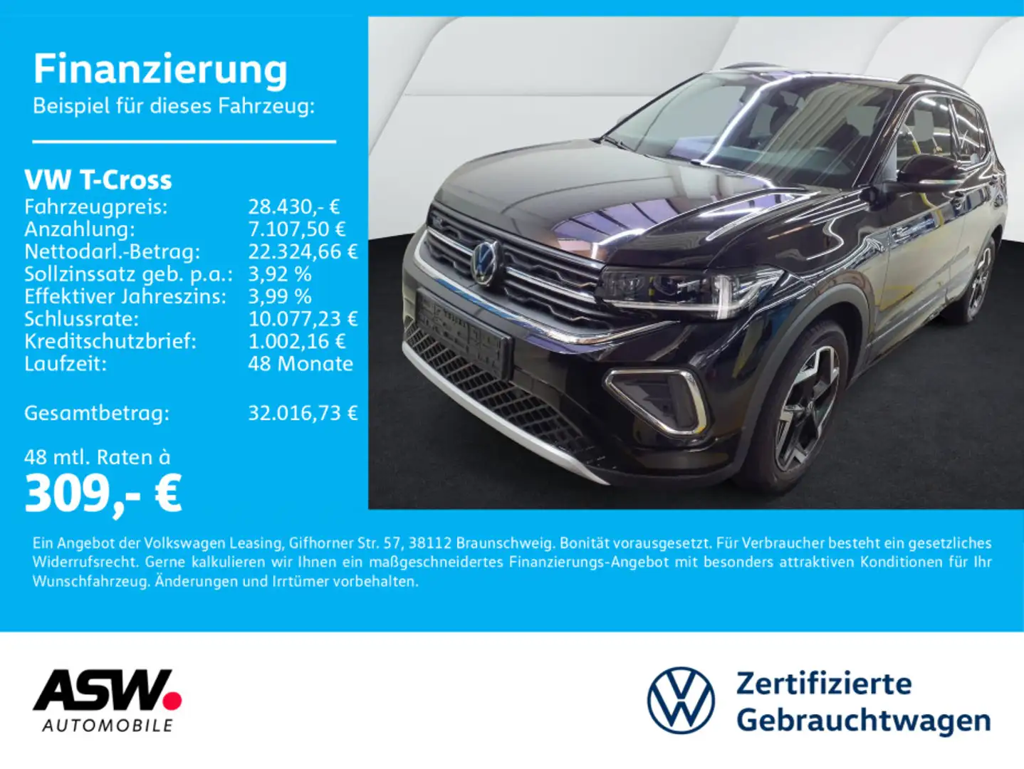 Volkswagen T-Cross R-Line 1,5 TSI DSG LED NAVI AHK RFK ACC Schwarz - 1