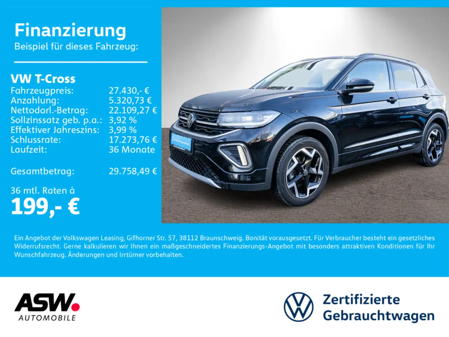 Volkswagen T-Cross R-Line 1,5 TSI DSG LED NAVI AHK RFK ACC Schwarz - 1