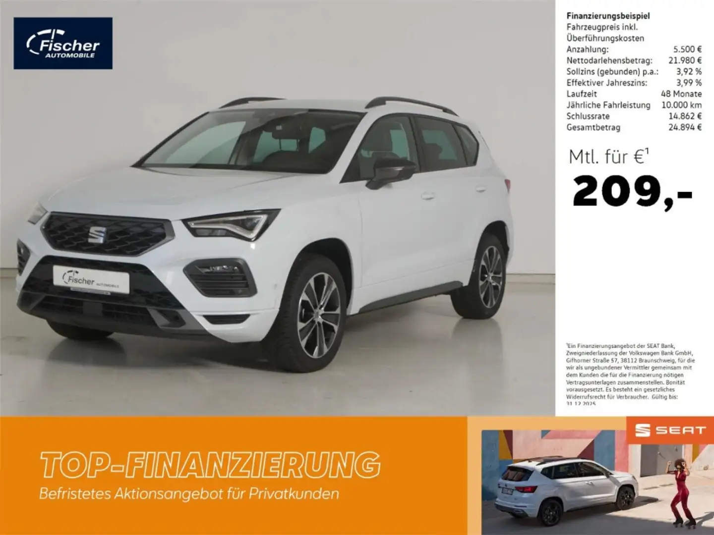 SEAT Ateca 1.5 TSI FR AHK/NAV/Virt./LED/RFK/SH/ACC Weiß - 1