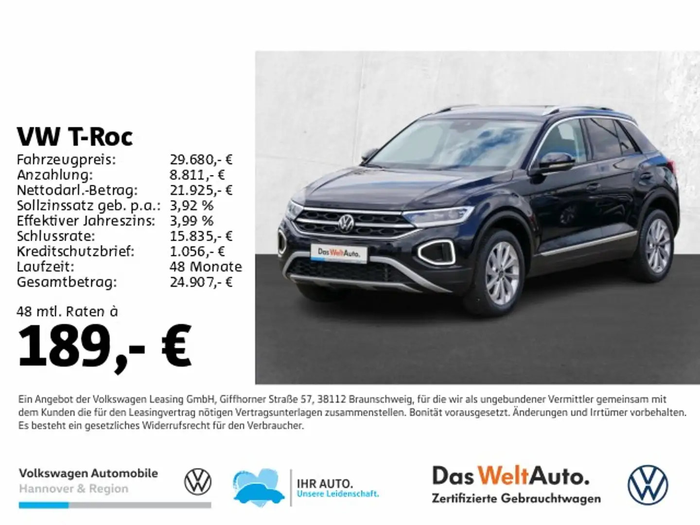 Volkswagen T-Roc 1.5 TSI DSG Style Navi AHK LED ACC DigCock Noir - 1