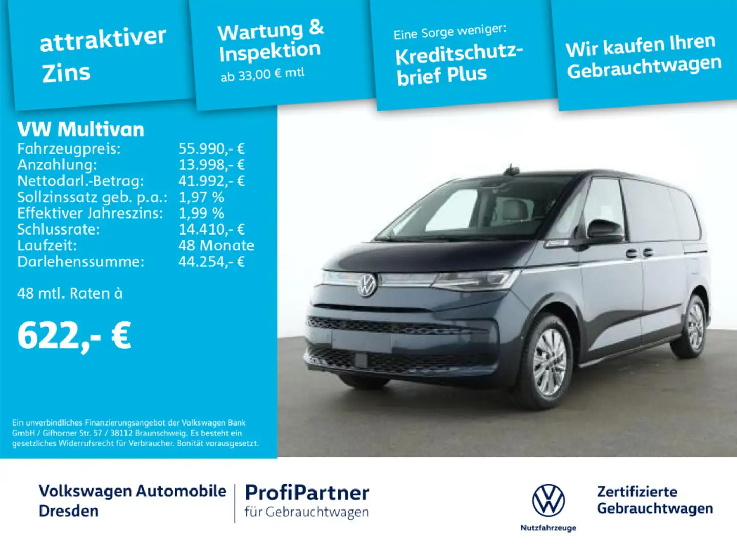 Volkswagen T7 Multivan T7 Multivan Style IQ-LED NAV ACC AHZV PANO SIDE Blau - 1