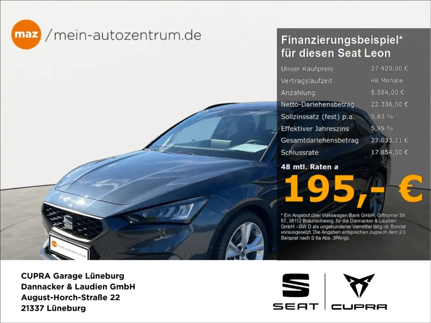 SEAT Leon 110 kW Sportstourer 2.0 TDI FR Alu LED AHK Kamera Grau - 1