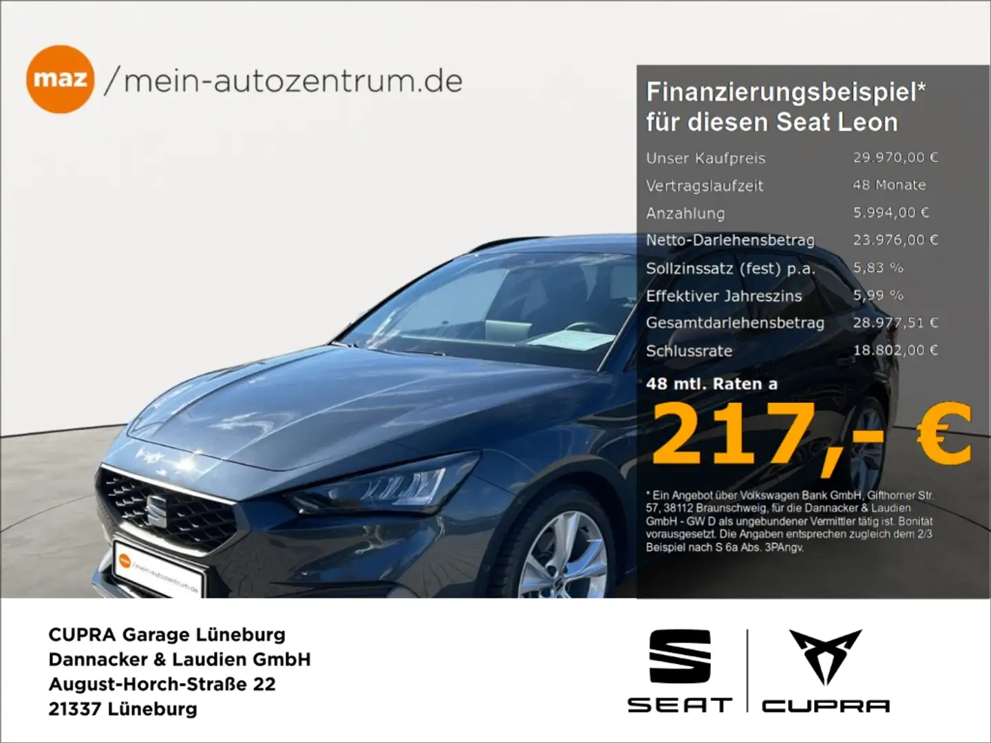 SEAT Leon 110 kW Sportstourer 2.0 TDI FR Alu LED AHK Kamera Grau - 1