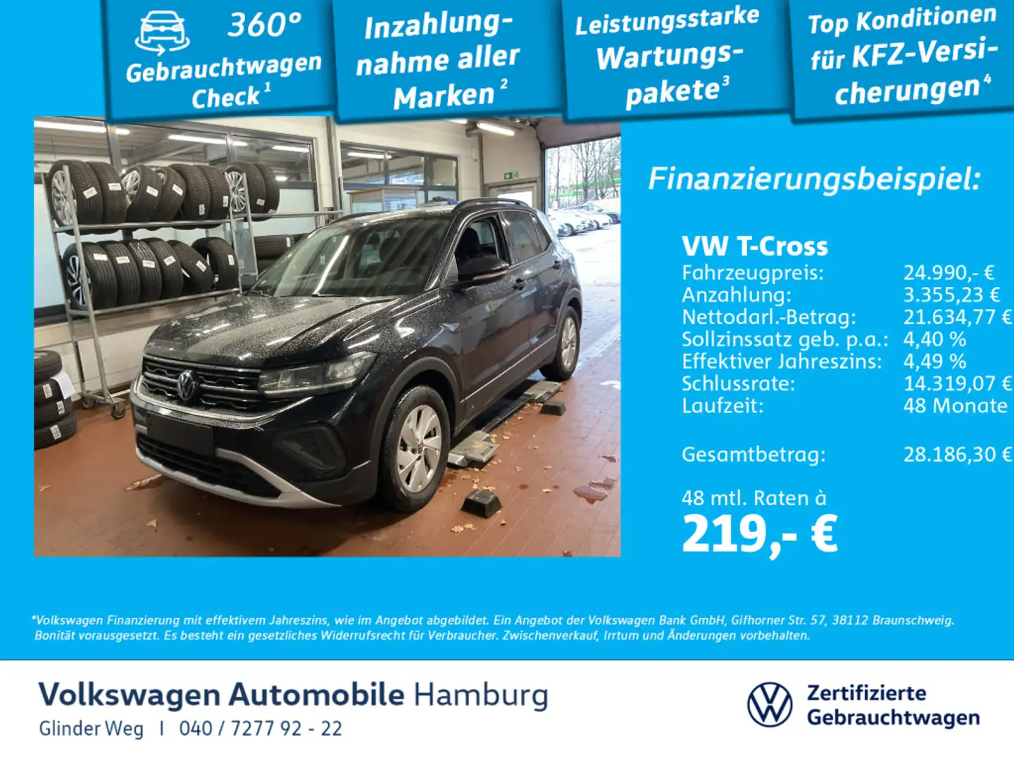 Volkswagen T-Cross 1.0 TSI Life DSG Navi Einparkhilfe AppCo Schwarz - 1