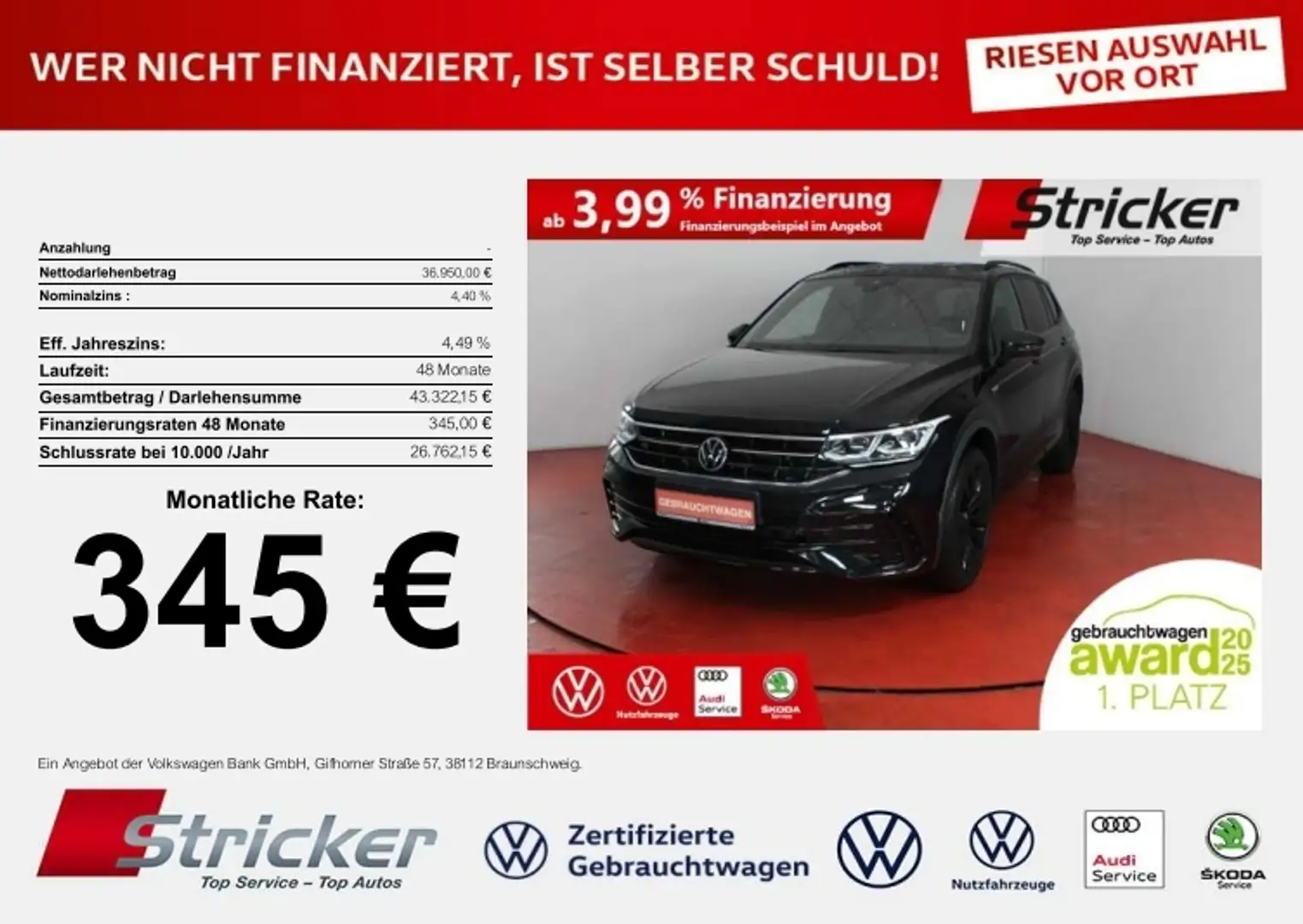 Volkswagen Tiguan Allspace R-Line Black Style 2.0TSI DSG 4M 345,-ohne Anzahl Schwarz - 1
