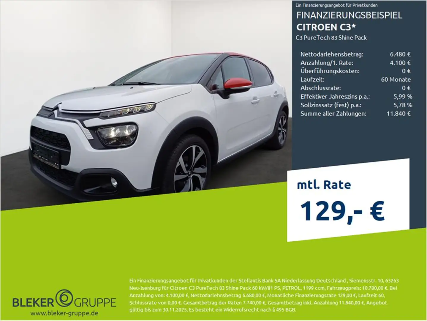 Citroen C3 C3 PureTech 83 Shine Pack Blanc - 1