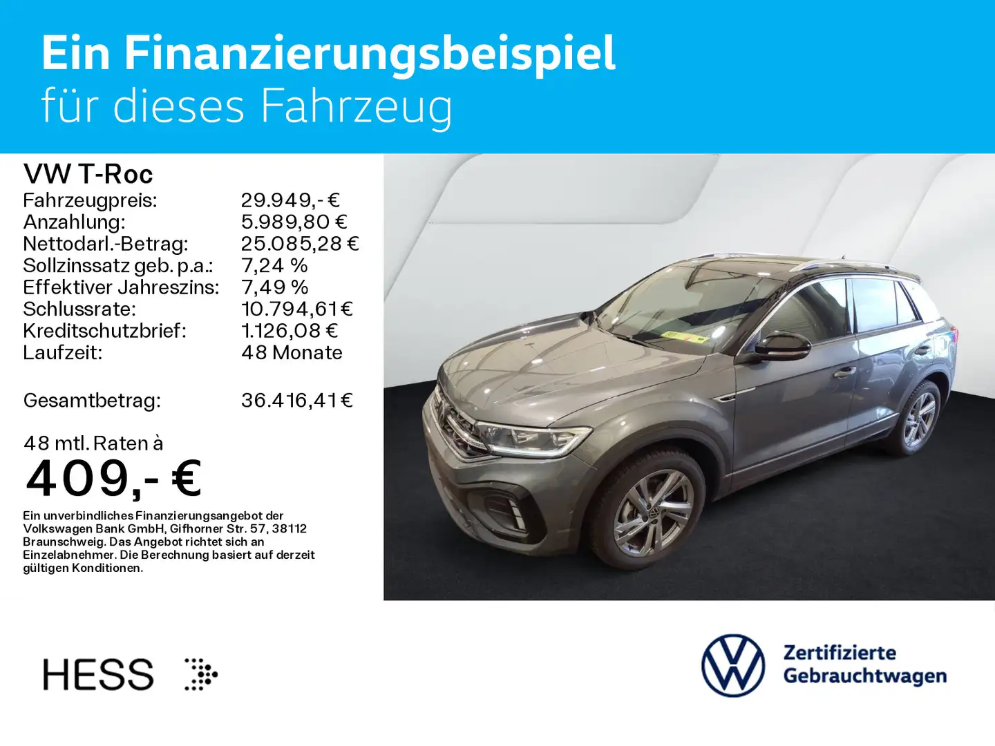 Volkswagen T-Roc T-ROC 1.5 TSI DSG R-LINE*LED*AHK*KAMERA*PDC*SHZ* Grau - 2