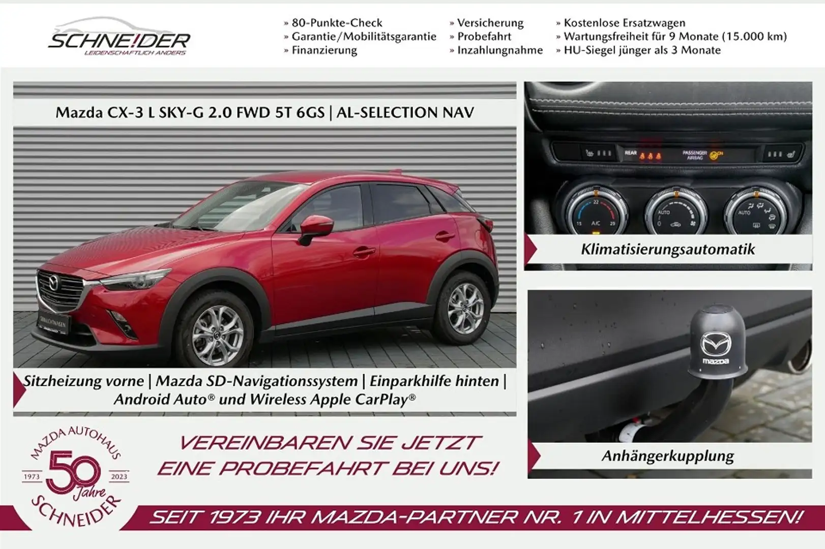 Mazda CX-3 SKYACTIV-G 121 SELECTION NAV AHK M+S Rouge - 1