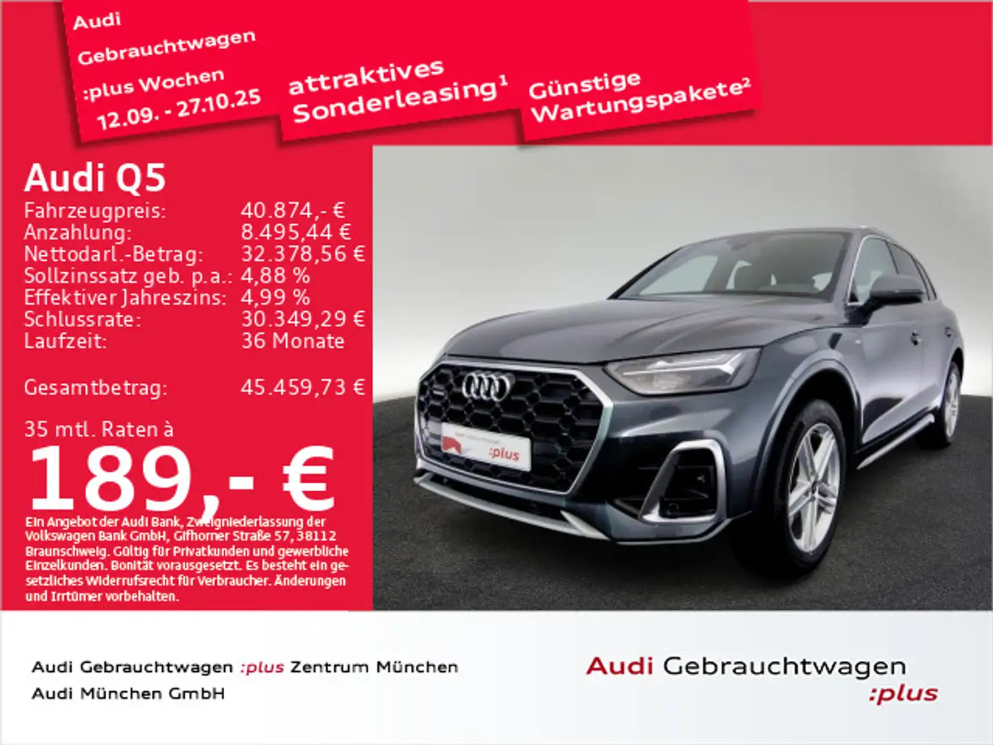 Audi Q5 40 TDI qu. S tronic S line AHK Navi LED Grau - 1