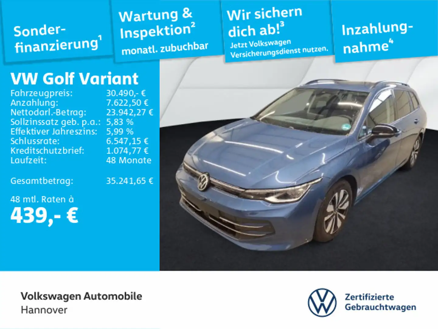 Volkswagen Golf Variant Golf VIII Variant 2.0 TDI DSG Navi AHK LED Kamer Blau - 1