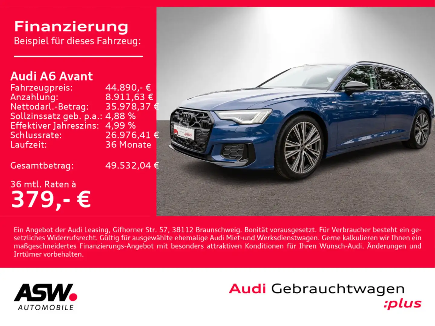 Audi A6 Design S line 45TFSI Nav LED AHK PANO V Bleu - 1