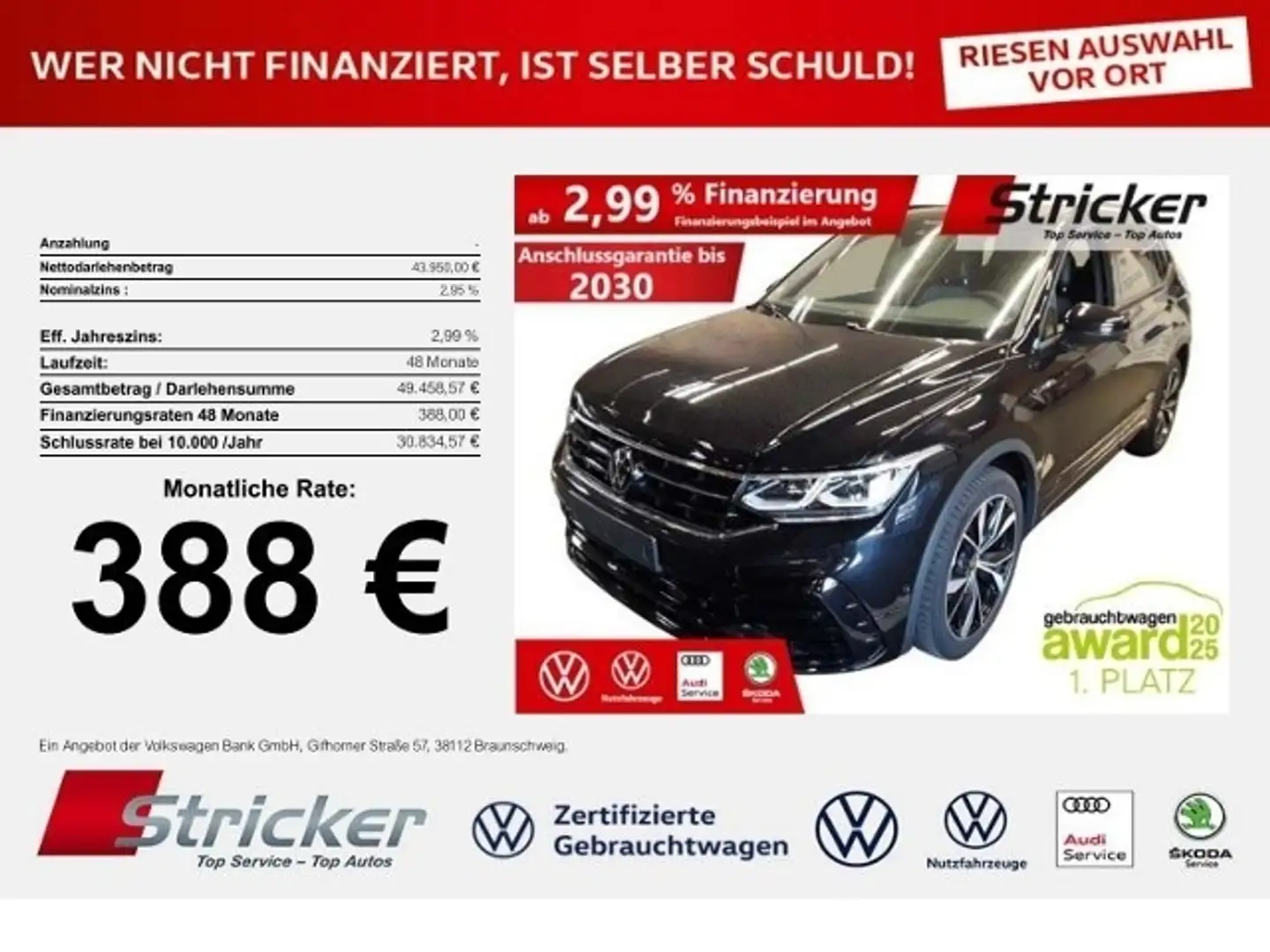 Volkswagen Tiguan Allspace R-Line Black Style 2.0TSI 388,-ohne Anzahlung AHK Schwarz - 1