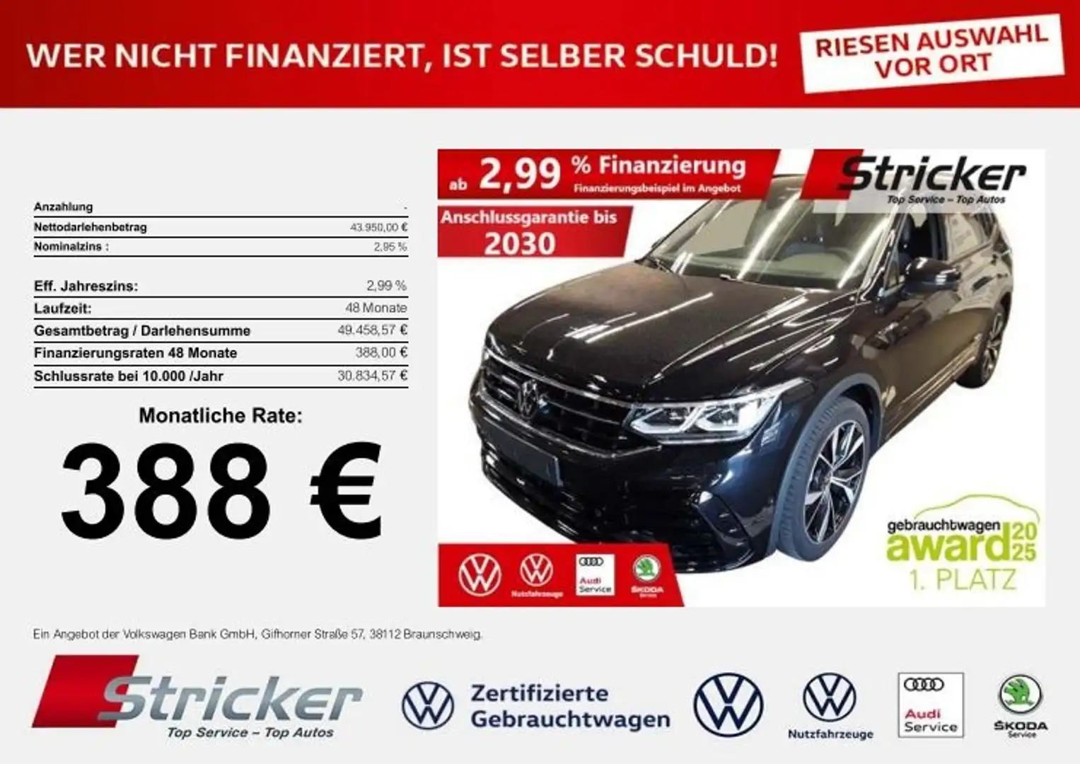 Volkswagen Tiguan Allspace R-Line Black Style 2.0TSI 388,-ohne Anzahlung AHK Schwarz - 2