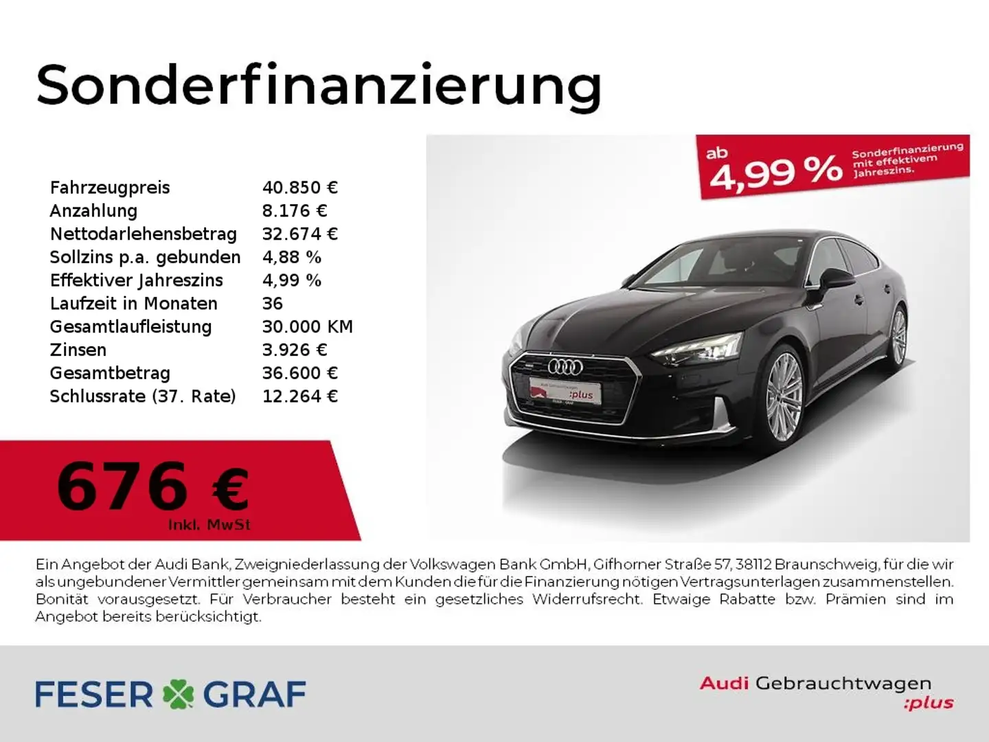 Audi A5 Sportback S line 40 TDI quattro Matrix/Standh./Nav Schwarz - 1