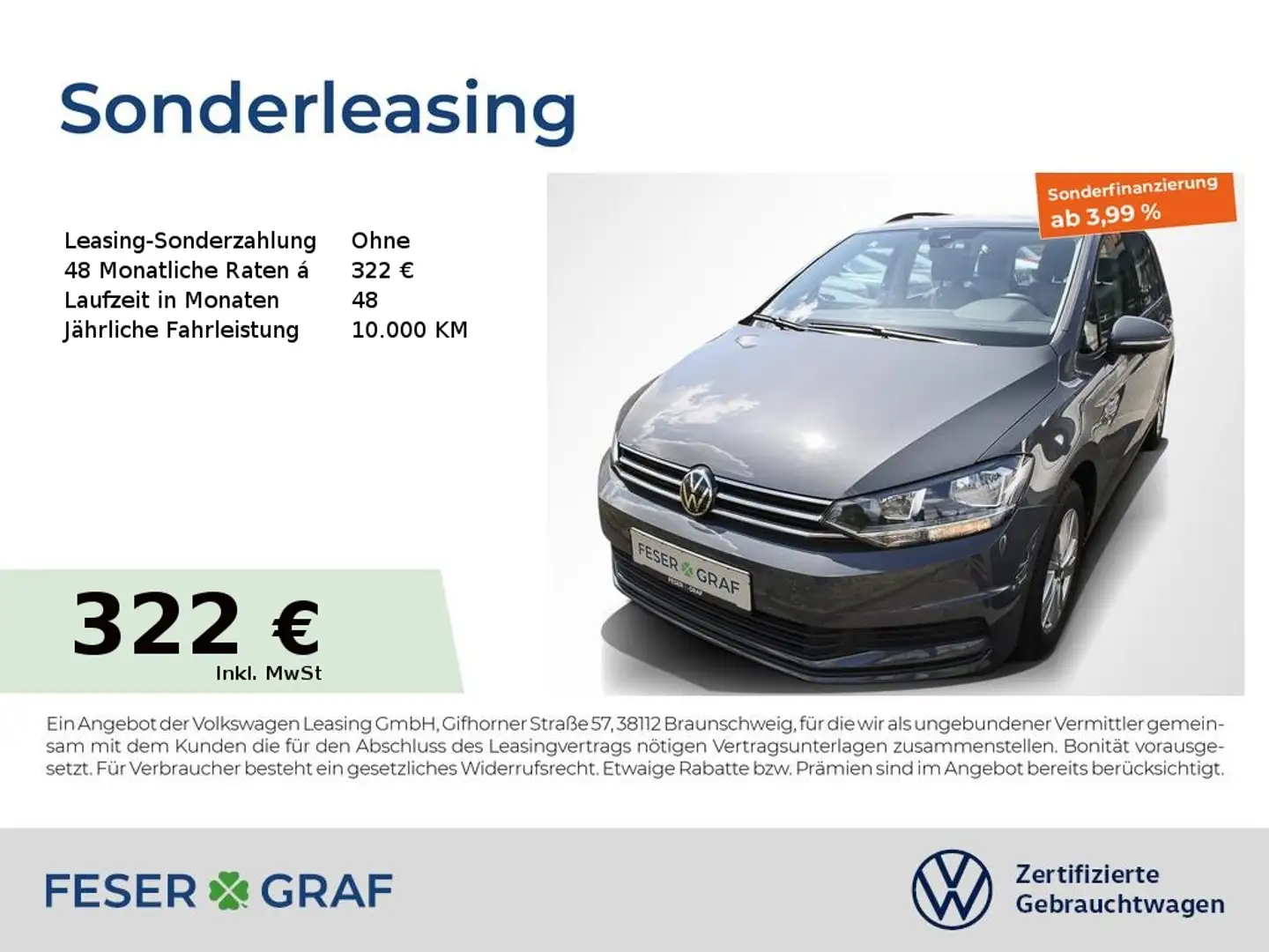 Volkswagen Touran Comfortline 1.5 TSI Navi SiHz DigiCockpit 7-Sitzer Grau - 1