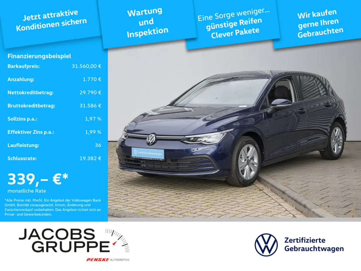 Volkswagen Golf Life 1.5 eTSI DSG ACC*Navi*TravelAssist Blau - 1