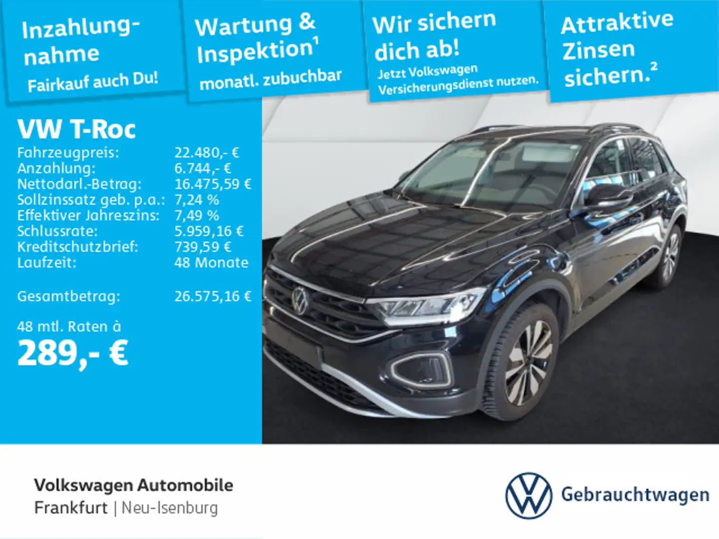 Volkswagen T-Roc 1.0 TSI Goal Navi LED DAB+ FrontAssist Schwarz - 1