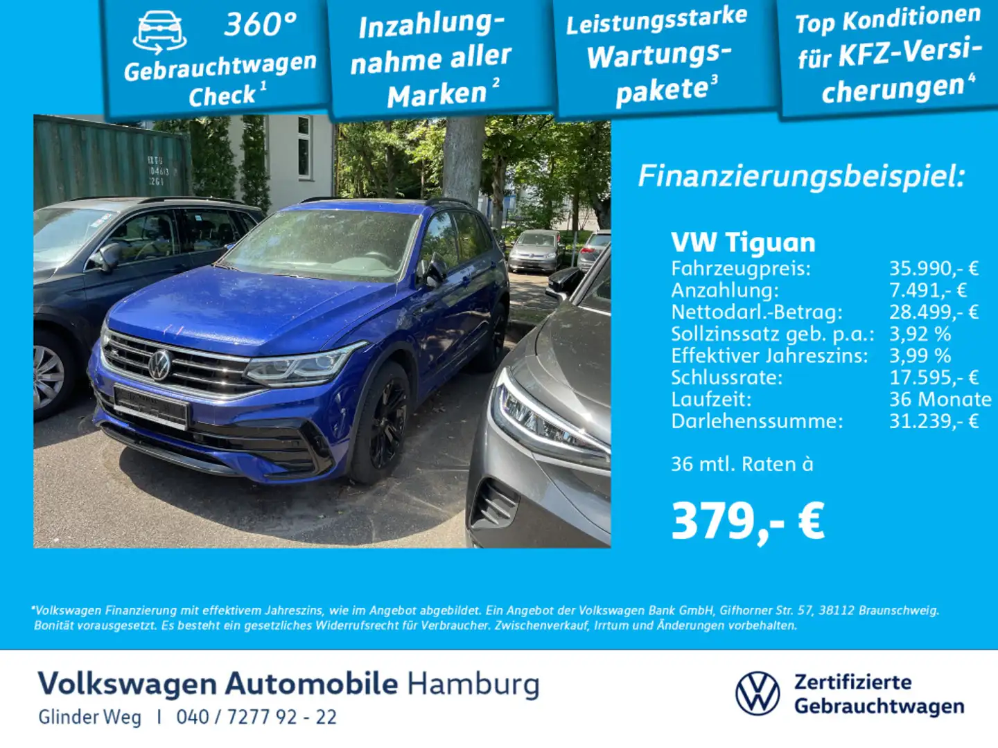 Volkswagen Tiguan 2.0TSI DSG R-Line 4Motion  Panoramadach A Bleu - 1