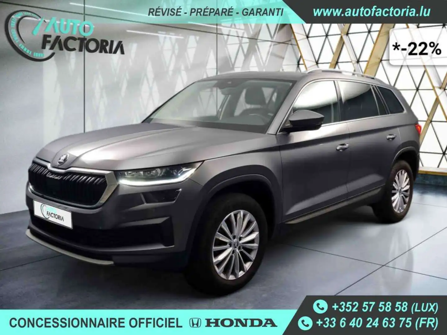 Skoda Kodiaq -22% 1.5 TSI 150 BVA 7PL +MIRRORLINK+CAM+Opts Gris - 1