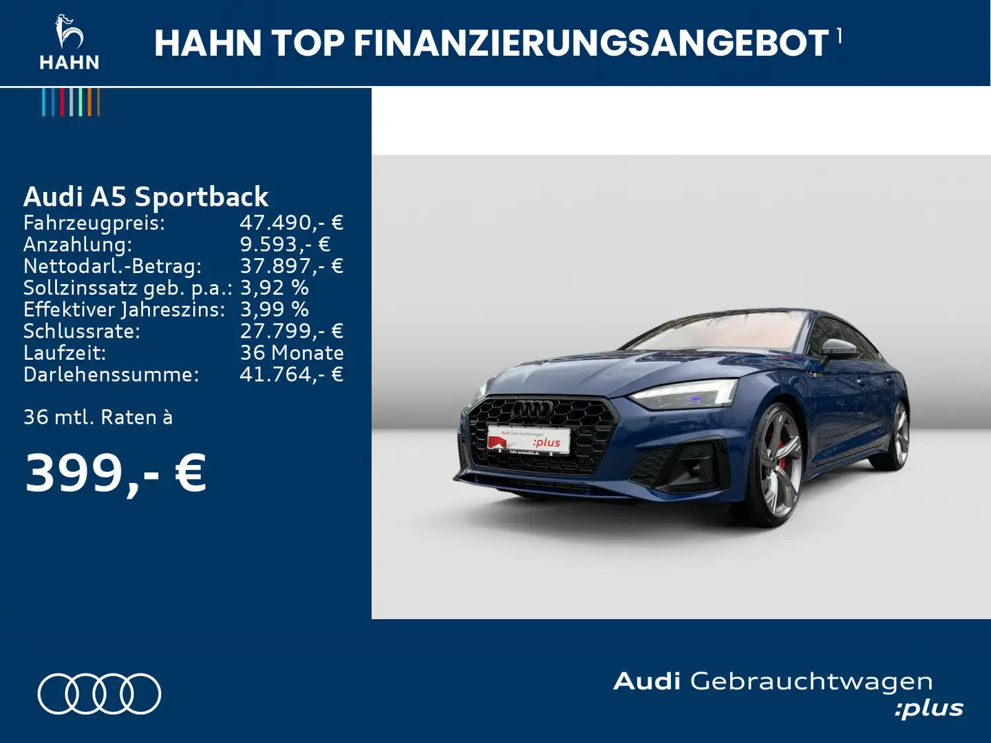 Audi A5 40 TFSI S-trc S-line Matrix AHK B+O Blau - 2